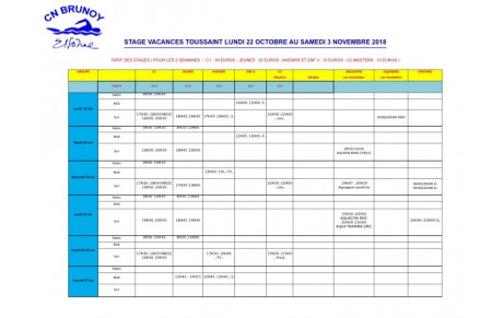 PLANNING STAGE TOUSSAINT 2018 